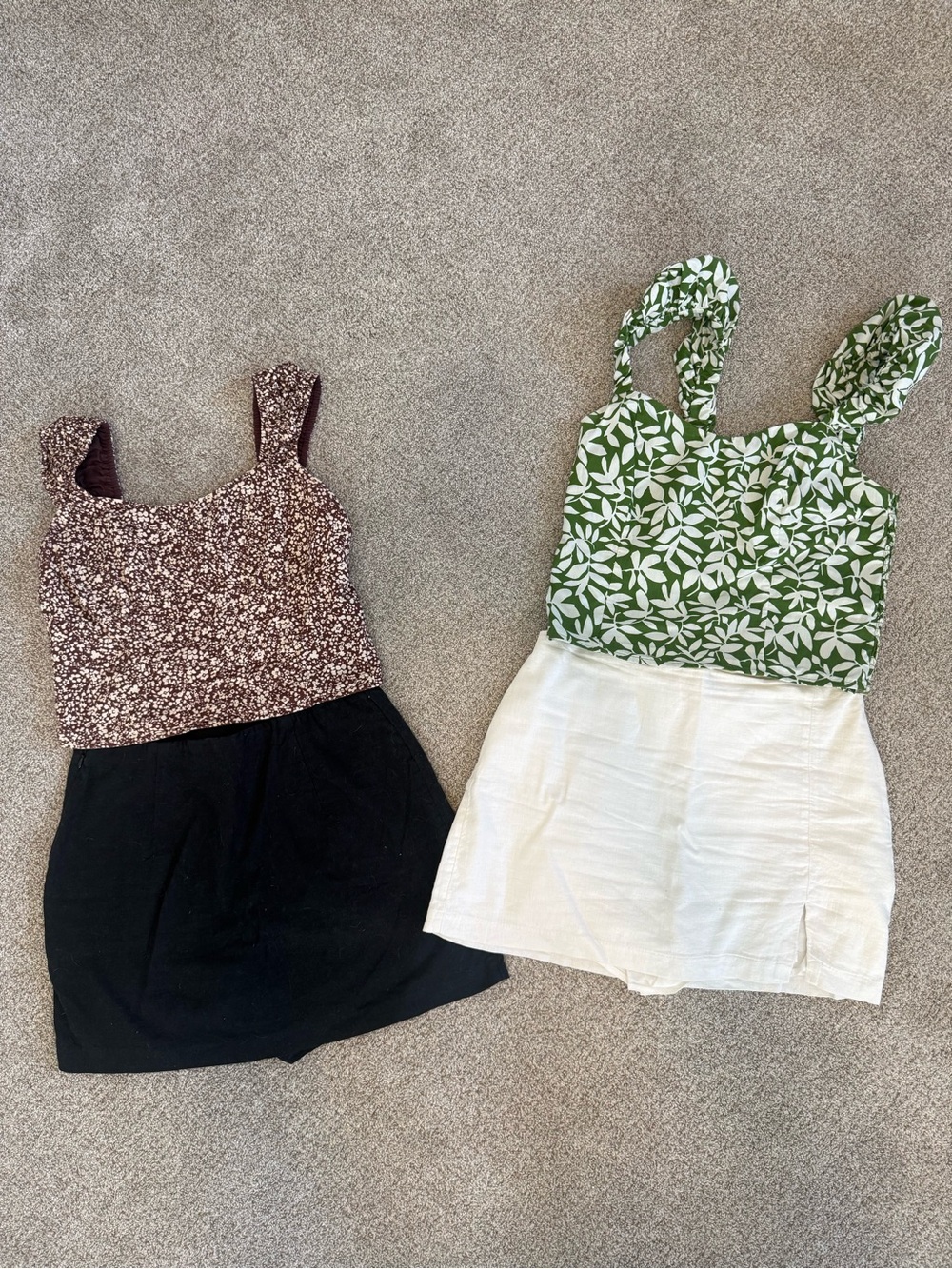 Abercrombie & Fitch Green Leaf-Print Crop Top with White Skirt